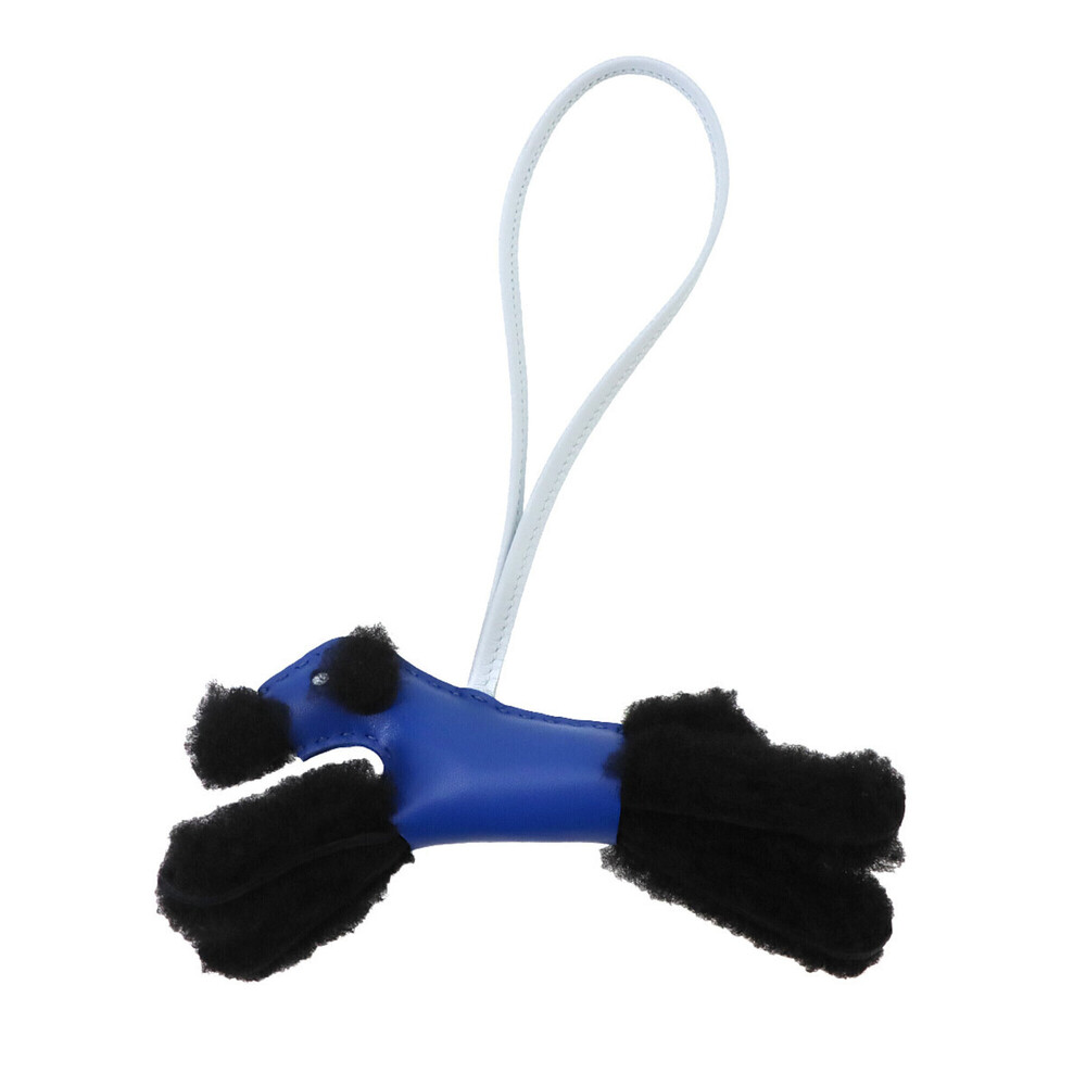 Hermes Buddy Accessory Bag Charm, Agneau Milo Mouton Cotton, Blue France Blac...